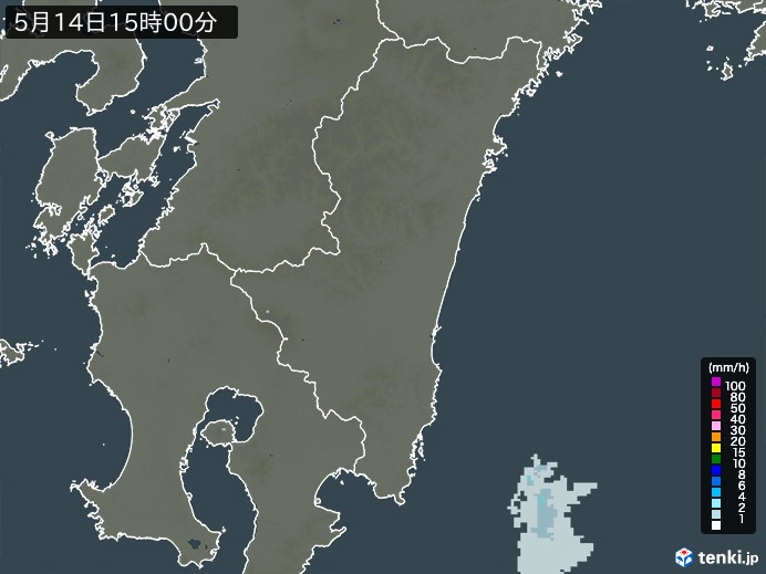 宮崎県の雨雲レーダー(2024年05月14日)