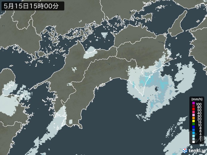 四国地方の雨雲レーダー(2024年05月15日)