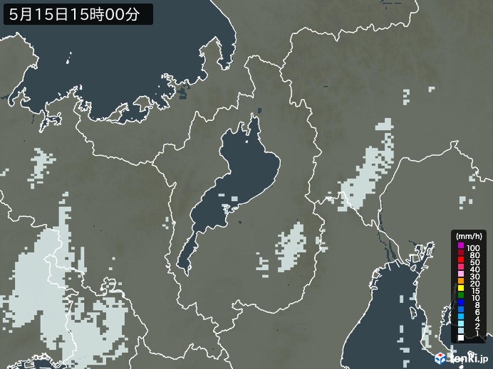 滋賀県の雨雲レーダー(2024年05月15日)