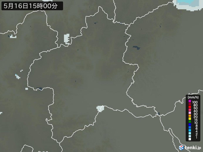 群馬県の雨雲レーダー(2024年05月16日)