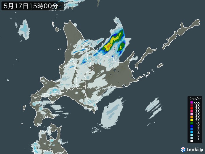北海道地方の雨雲レーダー(2024年05月17日)