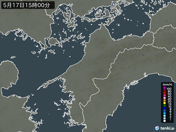 愛媛県の雨雲レーダー(2024年05月17日)