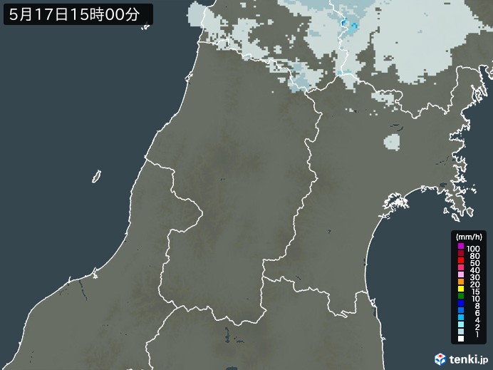 山形県の雨雲レーダー(2024年05月17日)