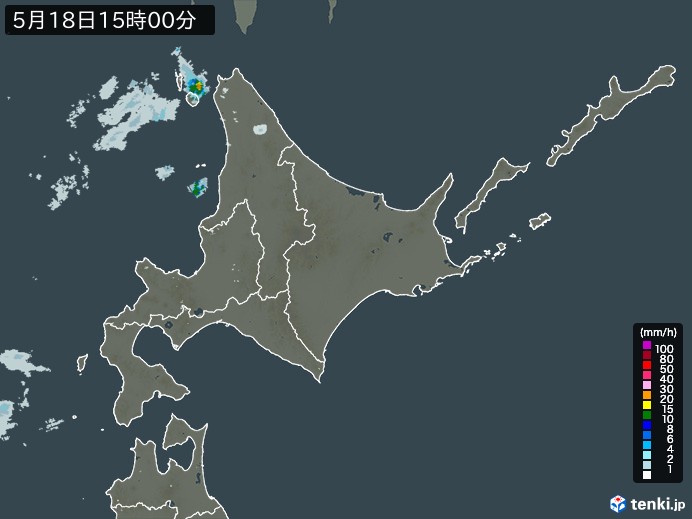 北海道地方の雨雲レーダー(2024年05月18日)