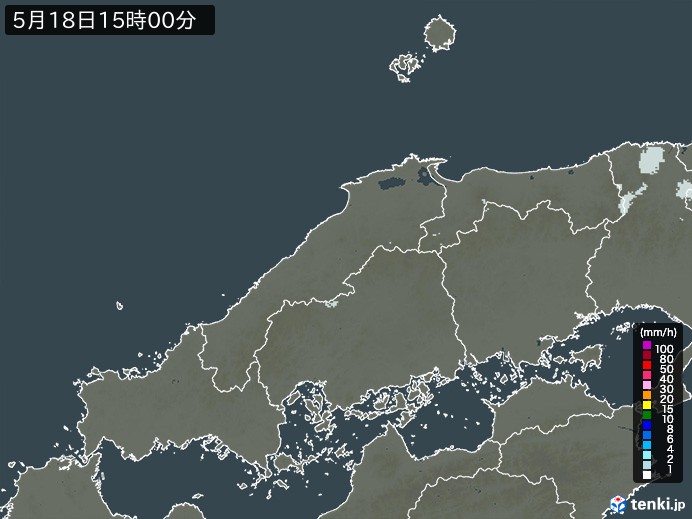 中国地方の雨雲レーダー(2024年05月18日)