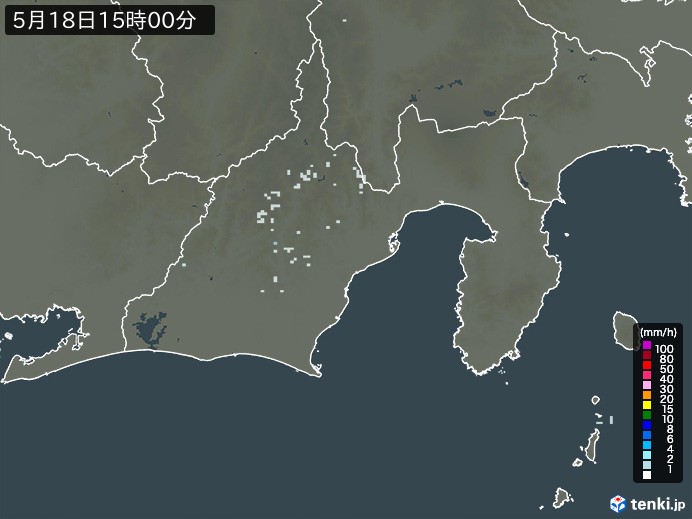 静岡県の雨雲レーダー(2024年05月18日)