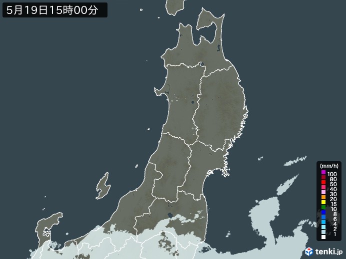 東北地方の雨雲レーダー(2024年05月19日)