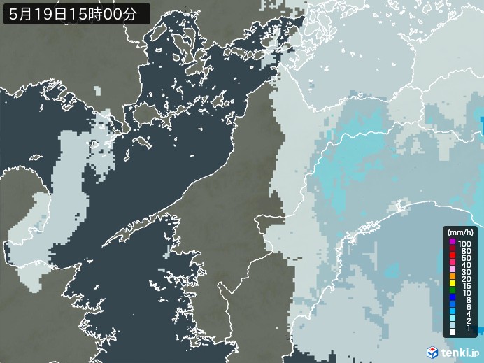 愛媛県の雨雲レーダー(2024年05月19日)