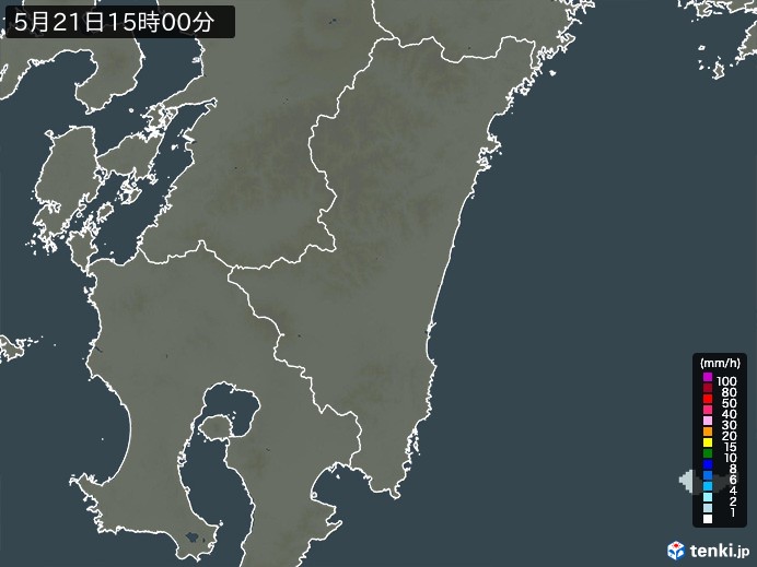 宮崎県の雨雲レーダー(2024年05月21日)