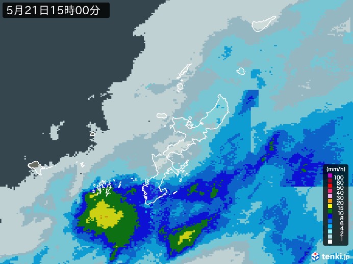 沖縄県の雨雲レーダー(2024年05月21日)