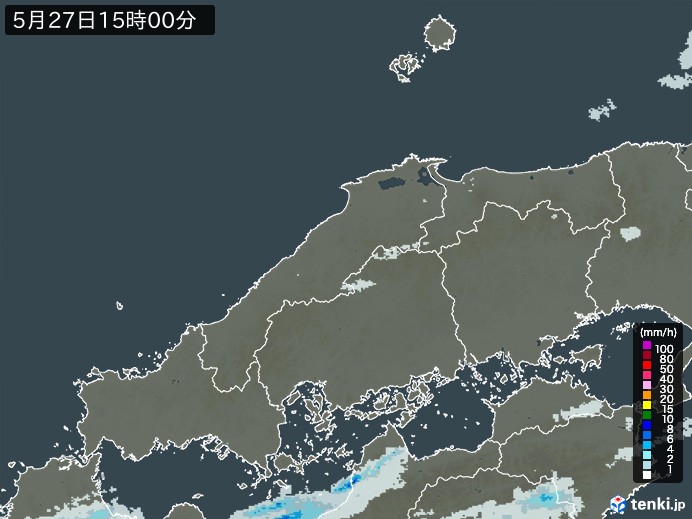 中国地方の雨雲レーダー(2024年05月27日)