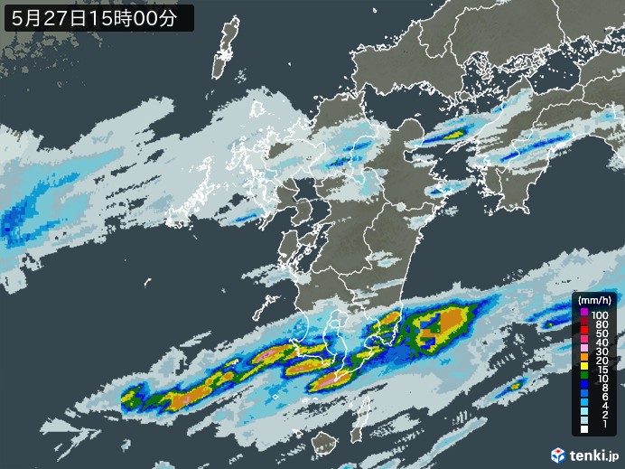 九州地方の雨雲レーダー(2024年05月27日)
