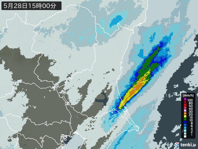 茨城県の雨雲レーダー(2024年05月28日)