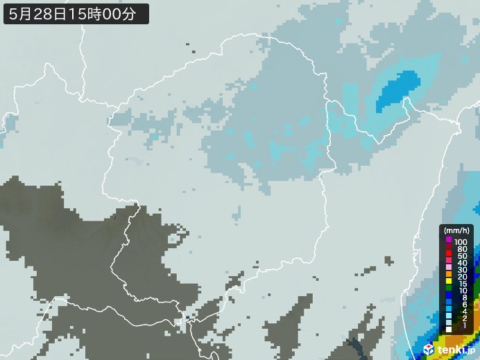栃木県の雨雲レーダー(2024年05月28日)