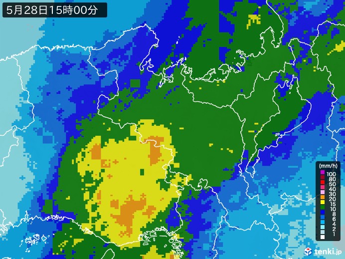 京都府の雨雲レーダー(2024年05月28日)
