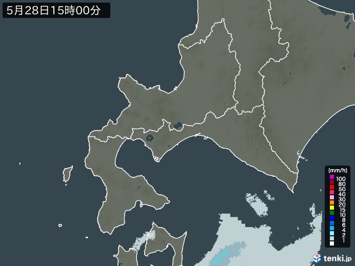 道南の雨雲レーダー(2024年05月28日)
