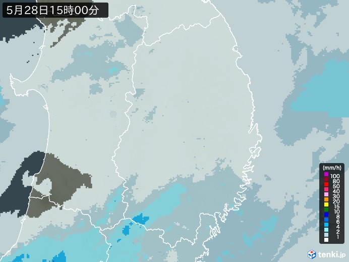 岩手県の雨雲レーダー(2024年05月28日)