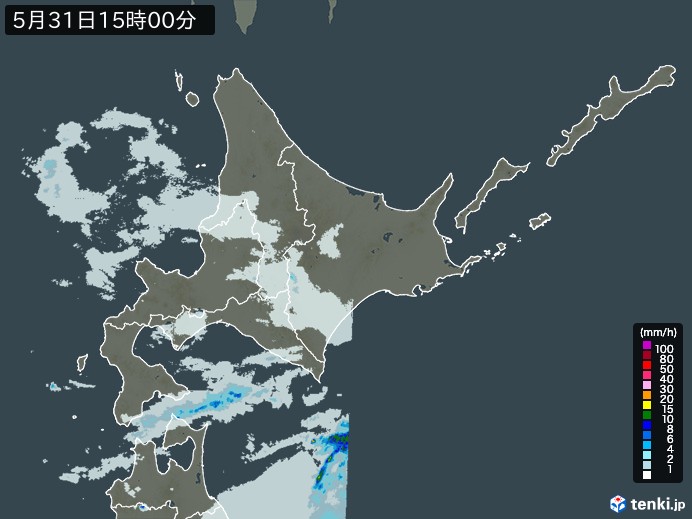 北海道地方の雨雲レーダー(2024年05月31日)