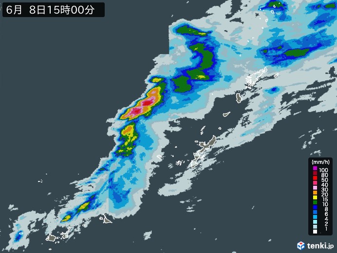 沖縄地方の雨雲レーダー(2024年06月08日)