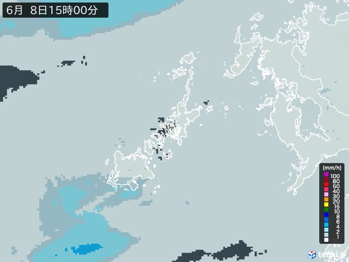 五島列島(長崎県)の雨雲レーダー(2024年06月08日)