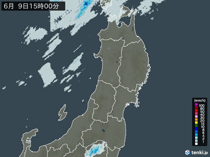 東北地方の雨雲レーダー(2024年06月09日)