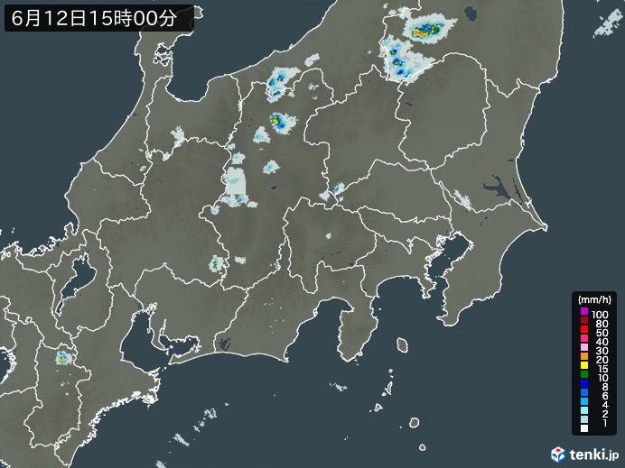 関東・甲信地方の雨雲レーダー(2024年06月12日)