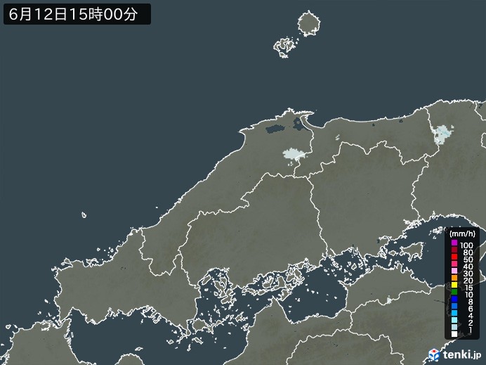 中国地方の雨雲レーダー(2024年06月12日)