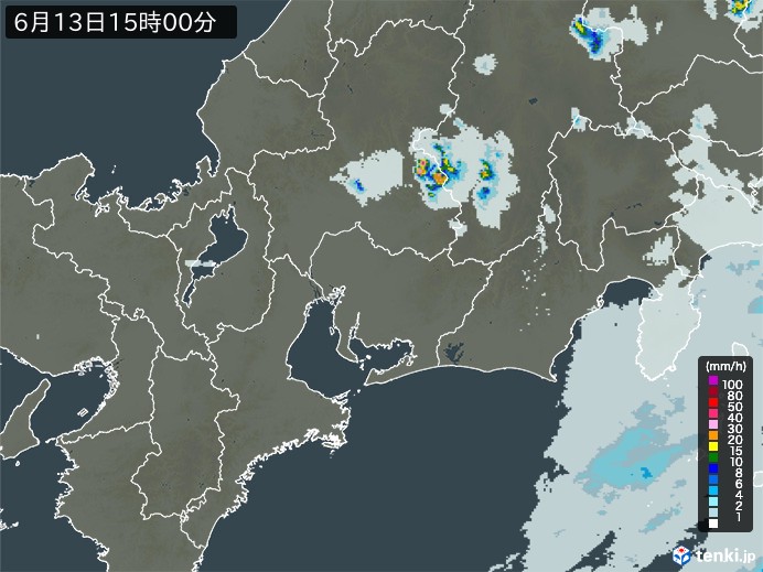 東海地方の雨雲レーダー(2024年06月13日)