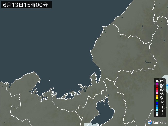 福井県の雨雲レーダー(2024年06月13日)