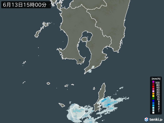 鹿児島県の雨雲レーダー(2024年06月13日)