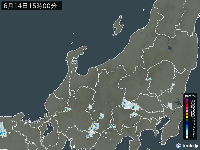 北陸地方の雨雲レーダー(2024年06月14日)