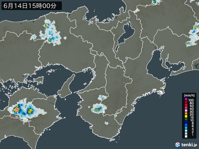 近畿地方の雨雲レーダー(2024年06月14日)