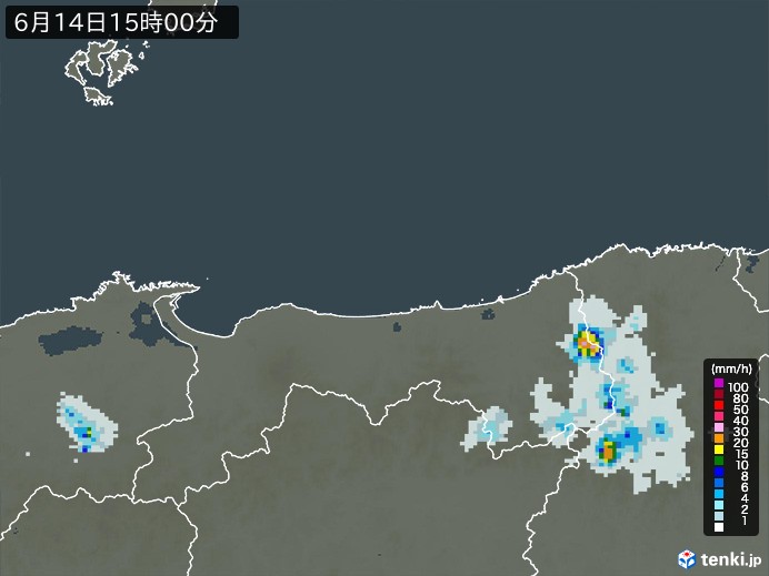 鳥取県の雨雲レーダー(2024年06月14日)