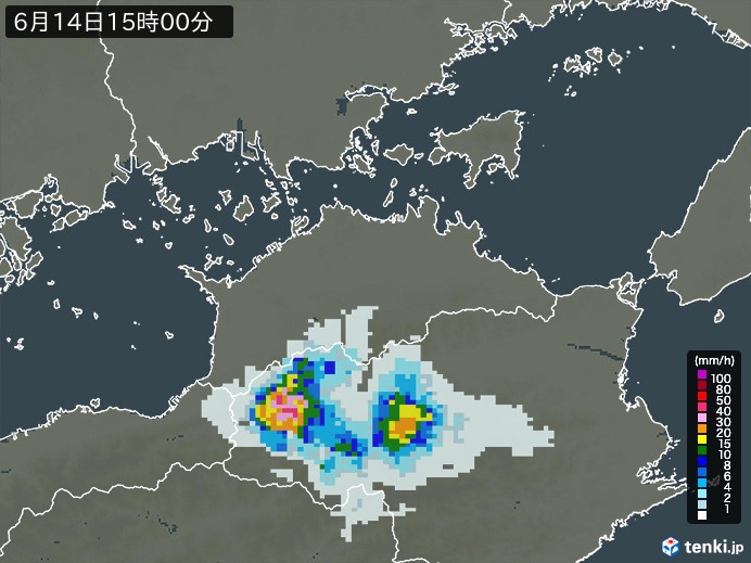 香川県の雨雲レーダー(2024年06月14日)