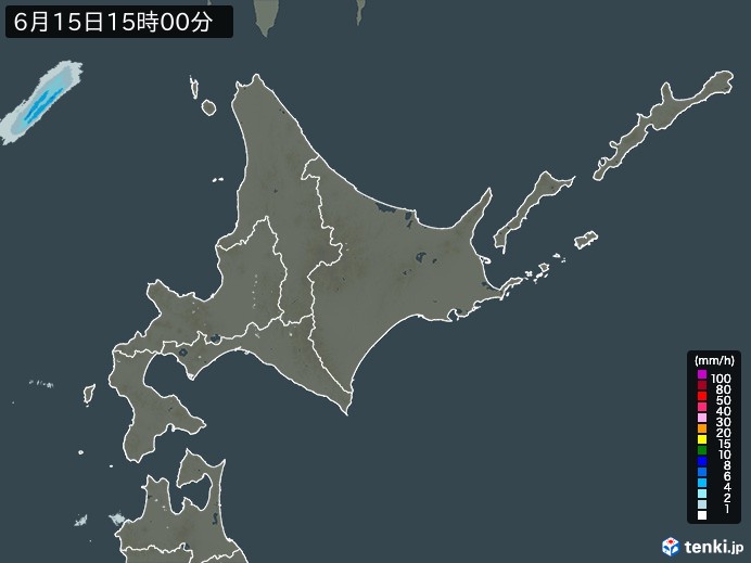 北海道地方の雨雲レーダー(2024年06月15日)