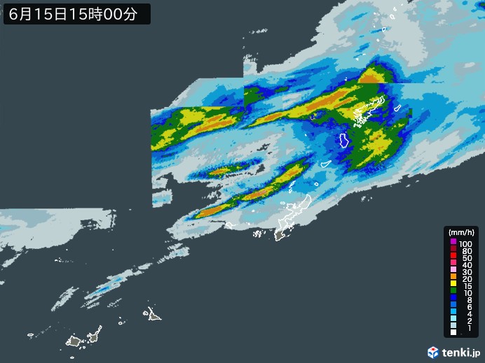 沖縄地方の雨雲レーダー(2024年06月15日)