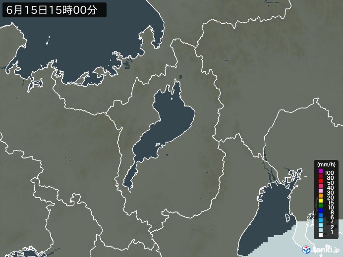 滋賀県の雨雲レーダー(2024年06月15日)