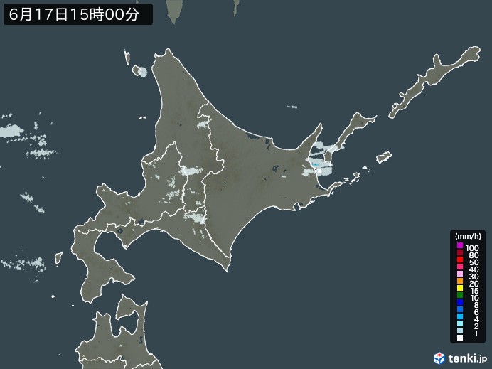 北海道地方の雨雲レーダー(2024年06月17日)