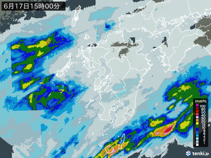 九州地方の雨雲レーダー(2024年06月17日)