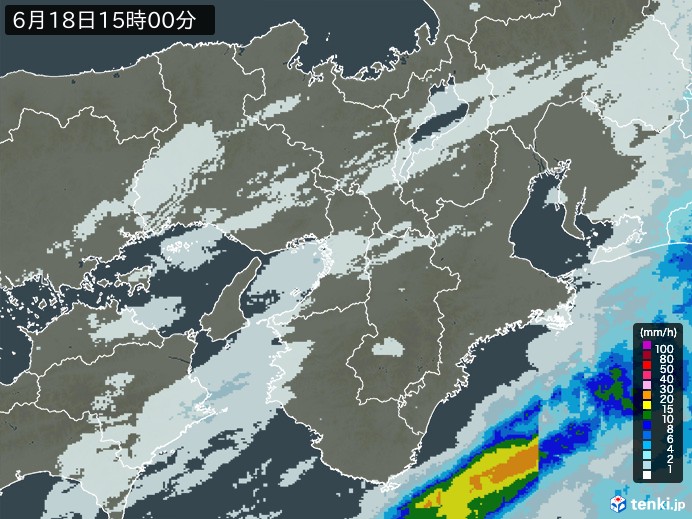 近畿地方の雨雲レーダー(2024年06月18日)