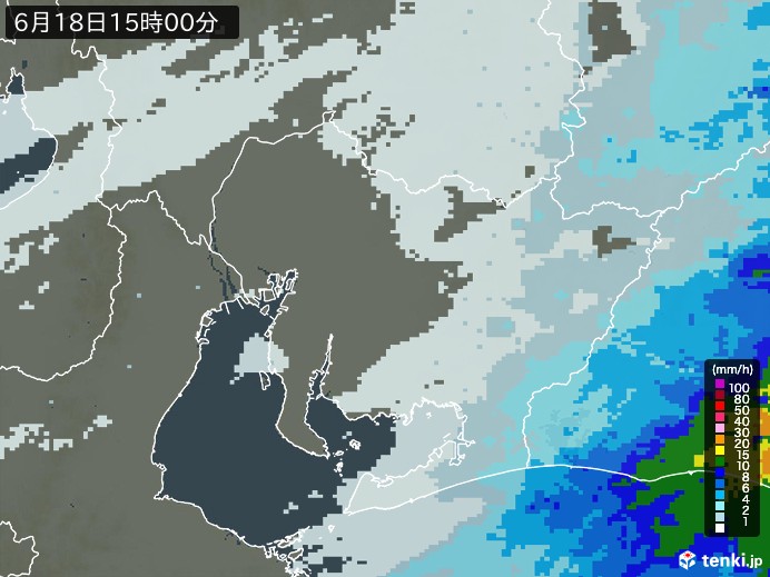 愛知県の雨雲レーダー(2024年06月18日)