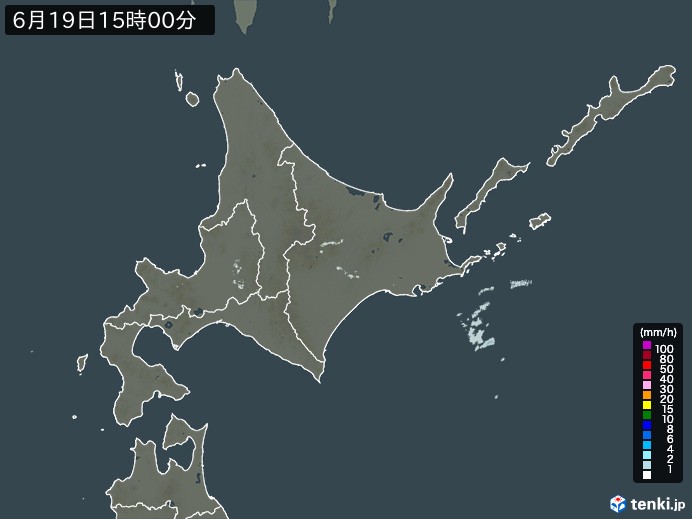 北海道地方の雨雲レーダー(2024年06月19日)