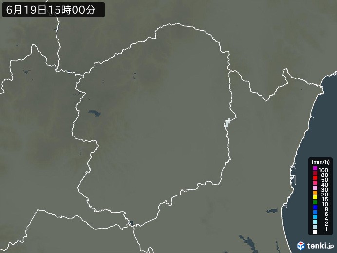 栃木県の雨雲レーダー(2024年06月19日)