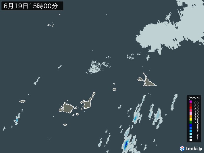 宮古・石垣・与那国(沖縄県)の雨雲レーダー(2024年06月19日)