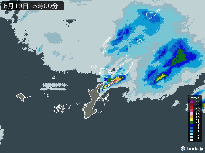 沖縄県の雨雲レーダー(2024年06月19日)