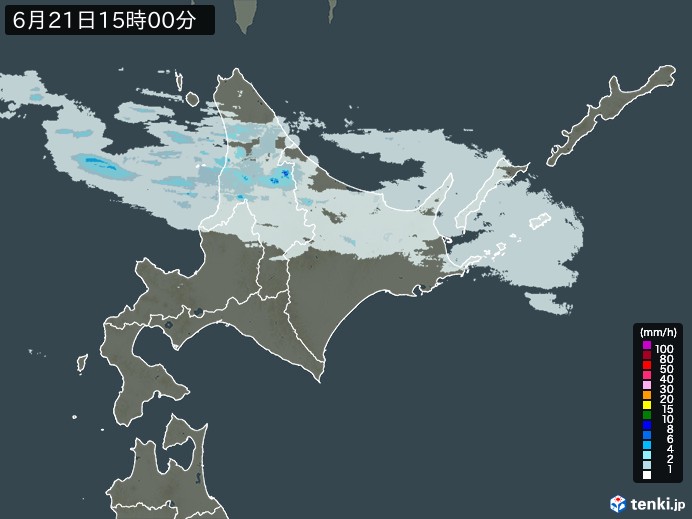 北海道地方の雨雲レーダー(2024年06月21日)