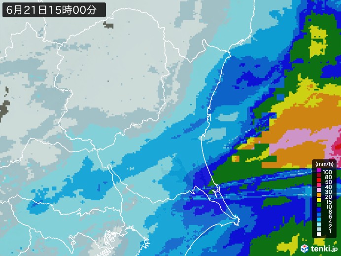 茨城県の雨雲レーダー(2024年06月21日)