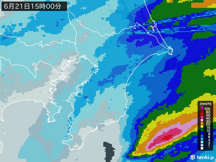 千葉県の雨雲レーダー(2024年06月21日)