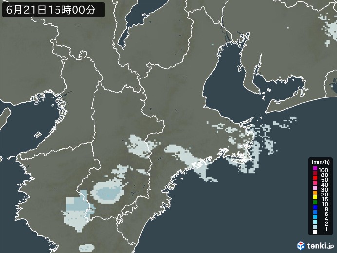 三重県の雨雲レーダー(2024年06月21日)