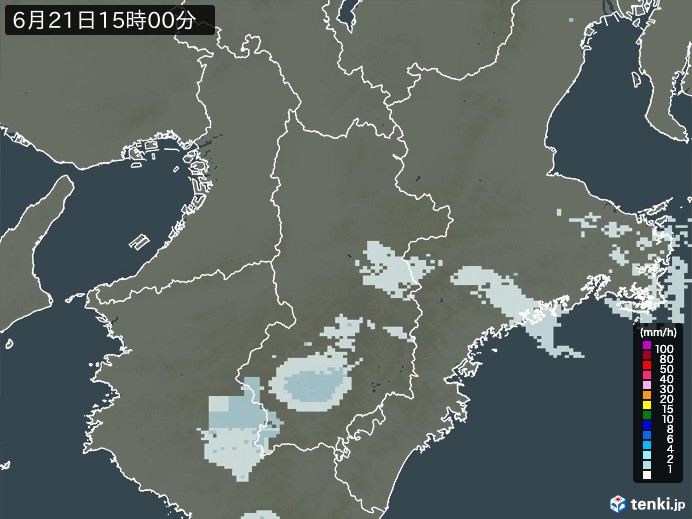 奈良県の雨雲レーダー(2024年06月21日)